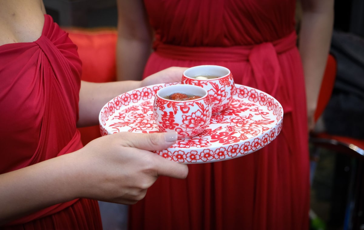 Chinese wedding tea ceremony helper tray and order card