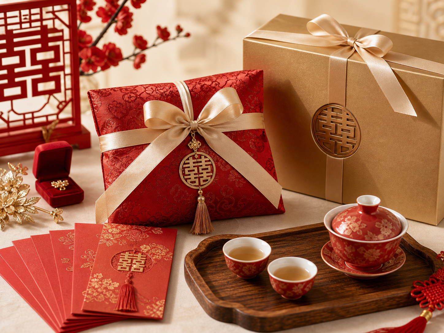 Chinese wedding gifts and red-gold details